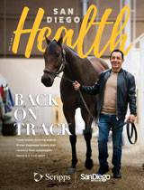 The cover of the March issue of San Diego Health magazine shows jockey and Scripps patient, Victor Espinoza.