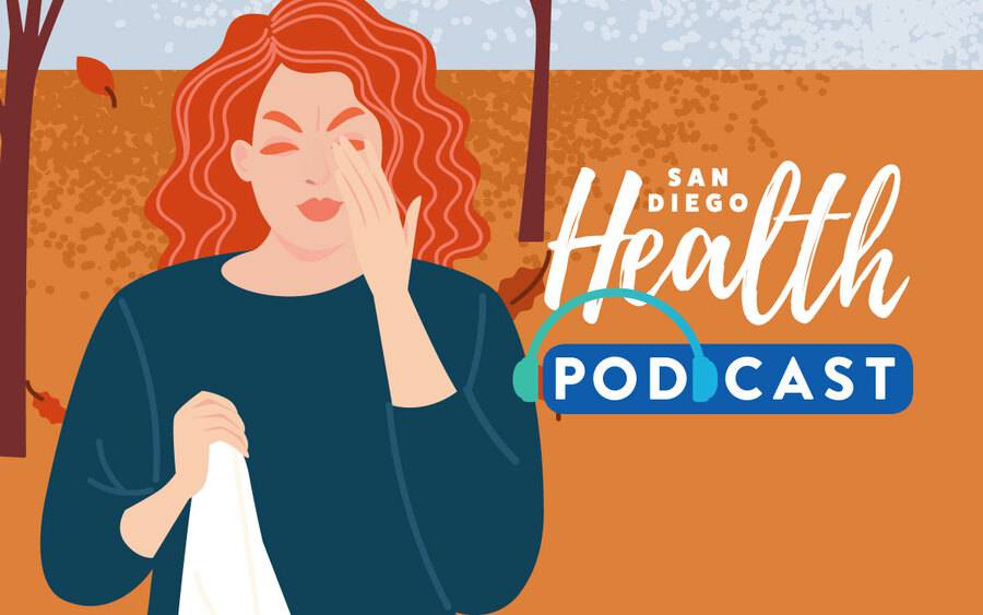 Woman with sinus infection graphic for podcast.