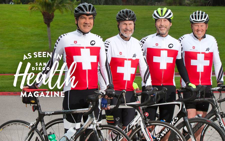 These four Scripps physicians in matching cycling gear have traveled tens of thousands of miles during weekly rides as members of a decades-old cycling group.