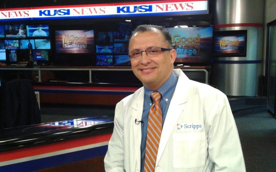 Patrick Linson, MD, attends a KUSI interview to discuss new form of radiation therapy.