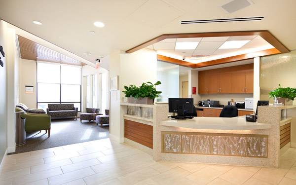 The lobby of the Emily Fenton Hunte Breast Care Center, located inside Scripps Green Hospital near I-5 and Genesee Avenue in La Jolla.