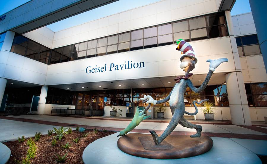 A Cat and the Hat sculpture marks the entrance to the Geisel Pavilion and Scripps Clinic Torrey Pines.