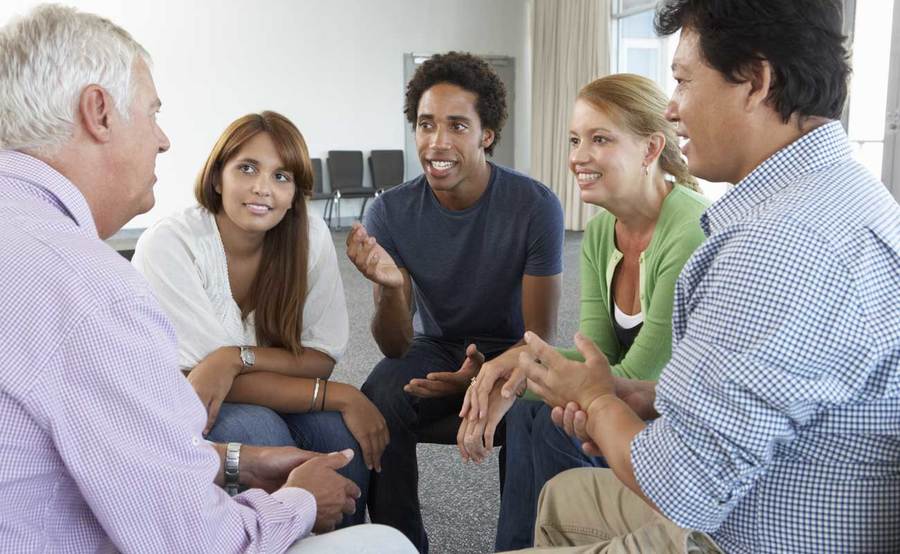 Group therapy session as part of a Scripps addiction treatment program.