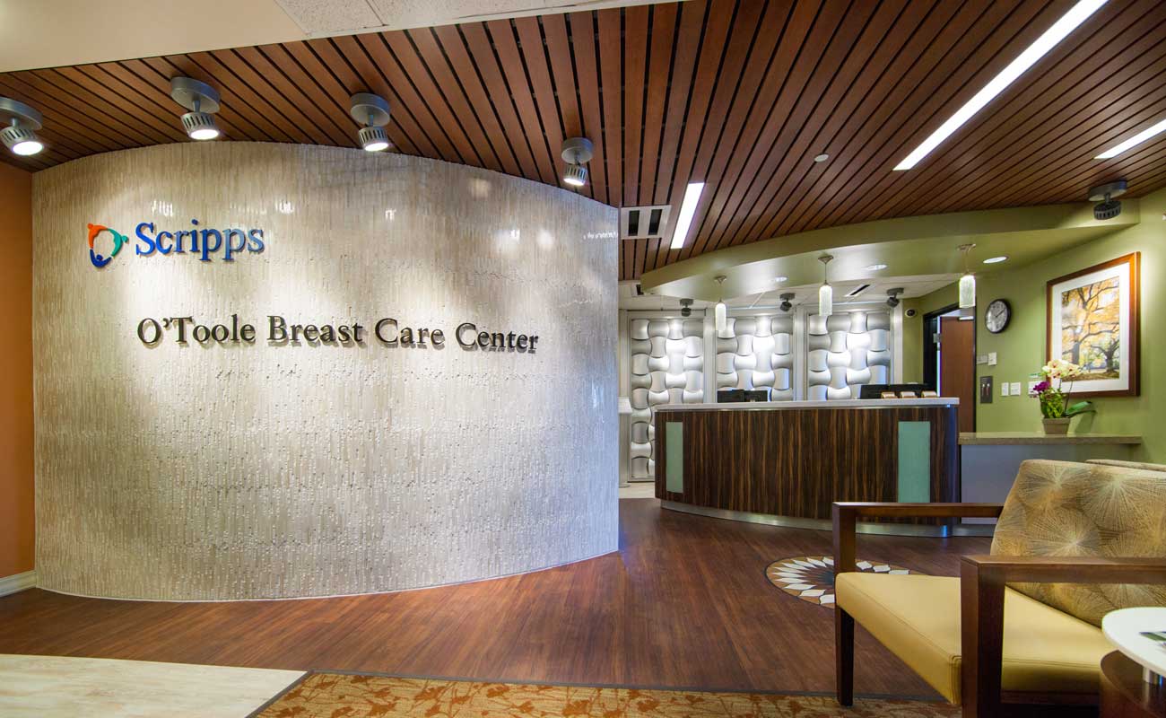 The lobby of the O’Toole Breast Care Center, located on the campus of Scripps Mercy Hospital at the corner of Fifth Avenue and Washington Street in Hillcrest.