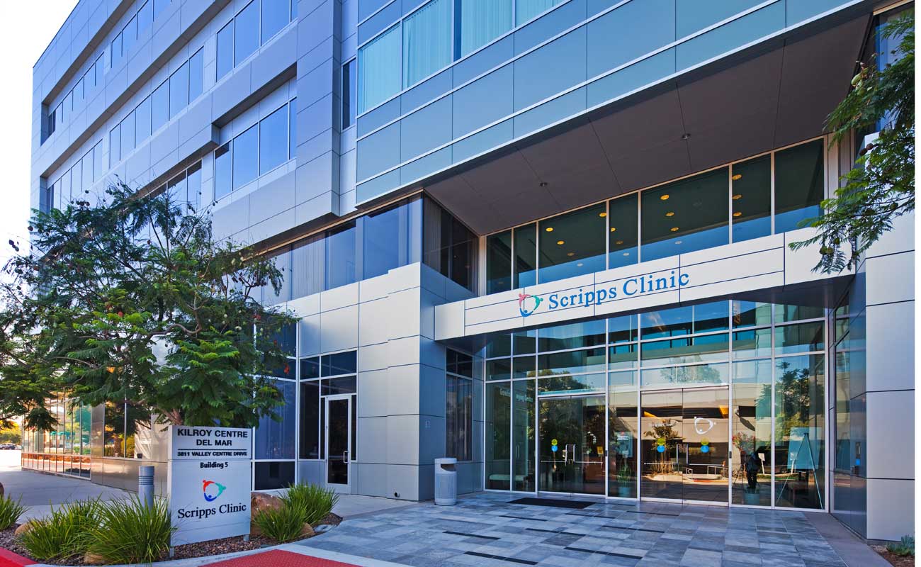 The exterior of Scripps Clinic Carmel Valley near Highway 56 and Carmel Creek Road, home to an accredited ambulatory surgery center.