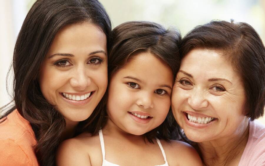 Three generations of Hispanic women pictured in article about Hispanic women and heart disease.