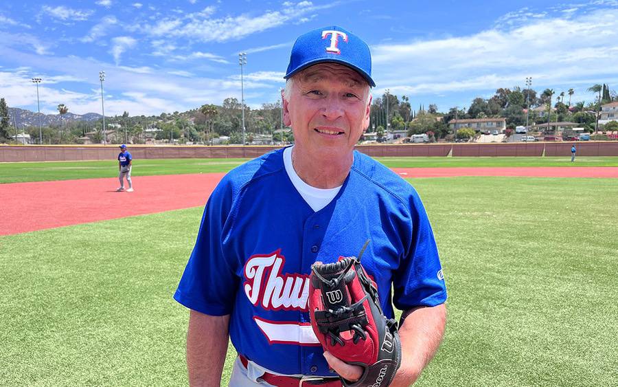 Scripps cancer care patient Joe Tarka, in a baseball uniform.