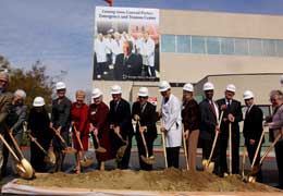 Conrad Prebys (center) is joined by hospital staff and supporters at the Feb. 1 groundbreaking of the Conrad Prebys Emergency and Trauma Center.