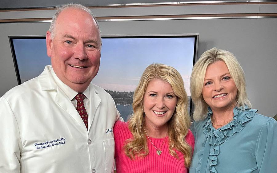 From left: Scripps radiation oncologist Dr. Thomas Buchholz, NBC 7 anchor Monica Dean and breast cancer survivor Carrie Steele