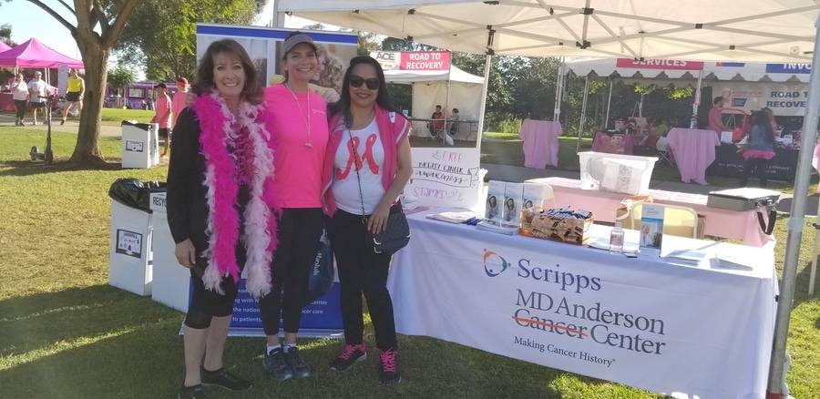 Susan Taylor, Scripps Health, Sonia Ali, MD, Scripps MD Anderson Cancer Center, unidentified supporter, at Making Strides Walk.