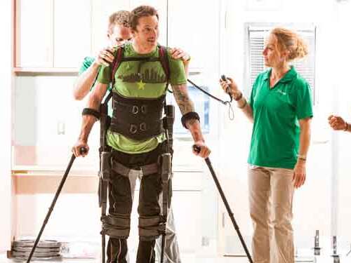 A wearable robot called Ekso benefits patients with paralysis.