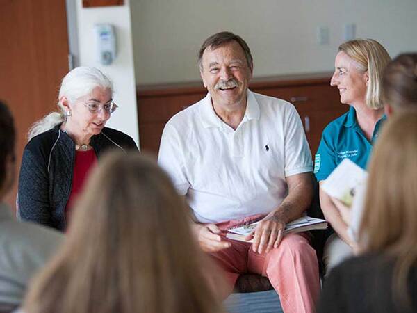 Jim Bischoff leads a support group with other patients within the Scripps LVAD Ambassador Program. 