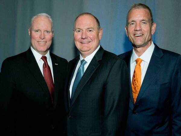 Scripps Health President and CEO Chris Van Gorder, Thomas Buchholz, medical director Scripps MD Anderson, and James LaBelle, Scripps Health chief medical officer posed together at the 2018 Spinoff event that raised $2.4 million for cancer care.