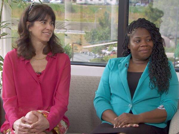 Dr. Athena Philis-Tsimikas sits with Tyeisha Smith who has type 1 diabetes. They appeared in a segment of San Diego Health with Susan Taylor.