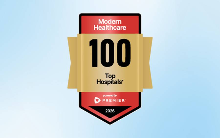 2026 Modern Healthcare Top 100 Hospitals powered by Premier logo with a light blue background