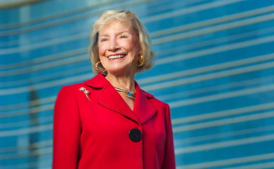 Ann Kulchin in front of Prebys Cardiovascular Institute