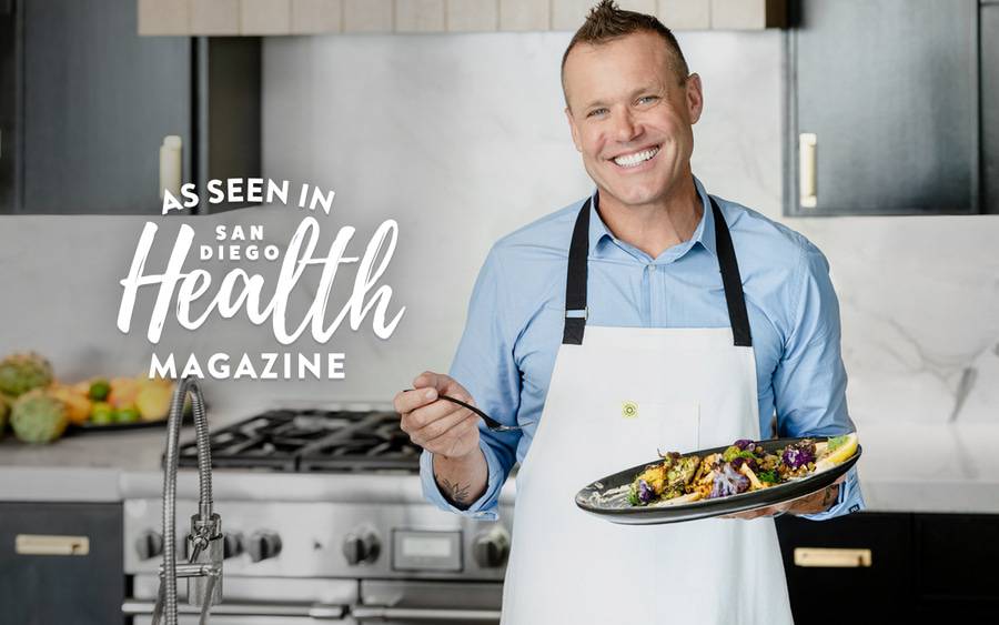 Celebrity chef Brian Malarkey shares this healthy, flavorful recipe: cauliflower with spices, fresh fruit and Mediterranean-style hummus.