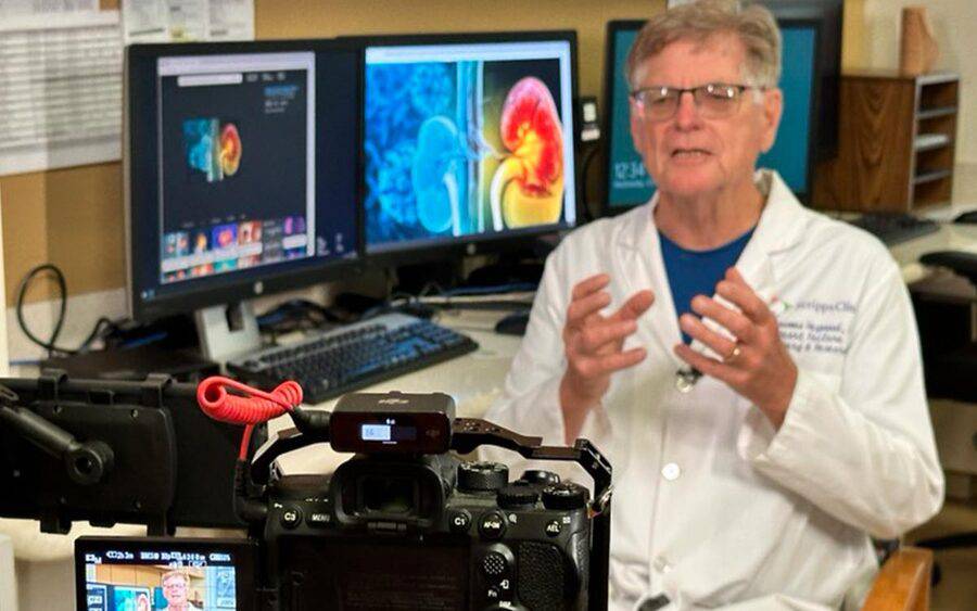 A mature male cardiologist at Scripps discusses new insights on Cardio-Kidney-Metabolic Syndrome in a broadcast interview.
