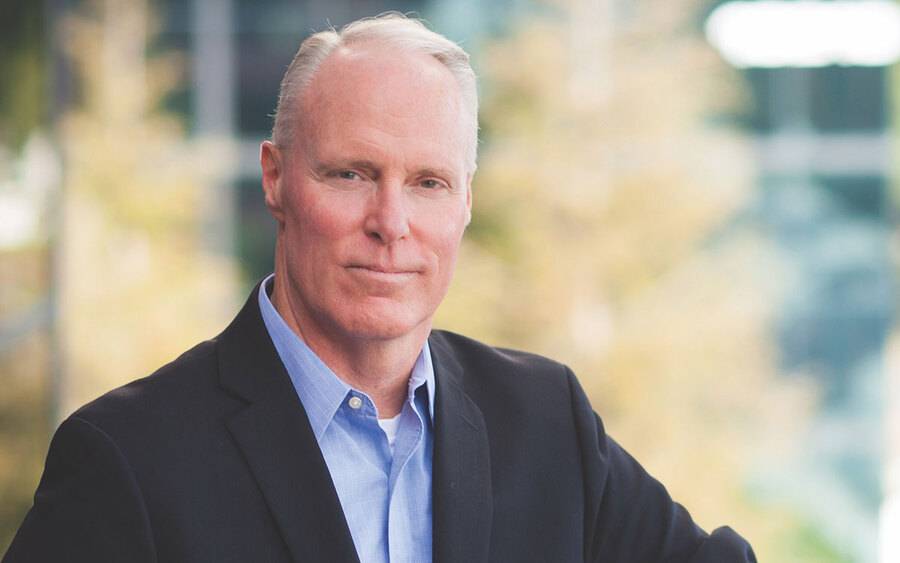 Scripps President and CEO Chris Van Gorder stands outside of the corporate office in San Diego. 