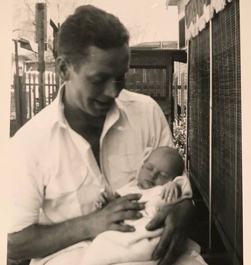 Scripps CEO, Chris Van Gorder, as a newborn baby with his dad, and hero, Harold W. Van Gorder.