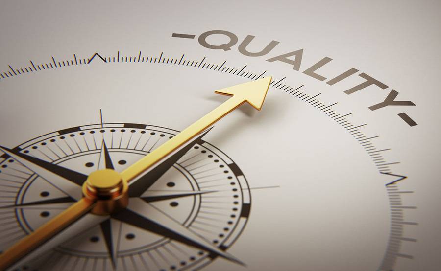 A golden arrow points to the word quality on a compass, representing true north for Scripps Health.