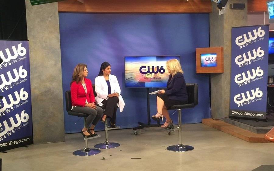 Members of Scripps Women's Heart Center enjoy their moment of media coverage from a news anchor on the CW6 channel.