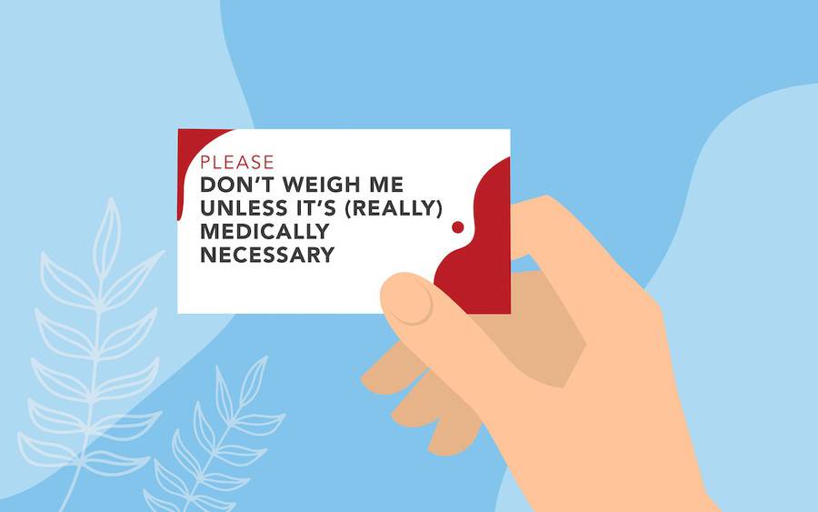 Sample of a card that asks health care providers if weigh in is medically necessary for this visit.