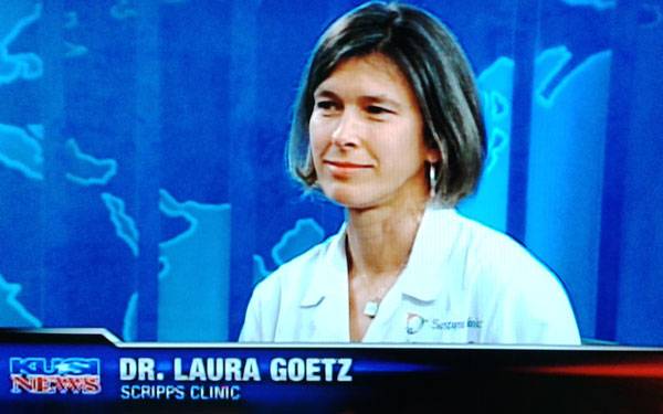 Laura Goetz, MD, of Scripps Clinic, San Diego,  interviewed on KUSI TV  offering  insights on a study linking daily low-dose aspirin to lower developing certain cancers.