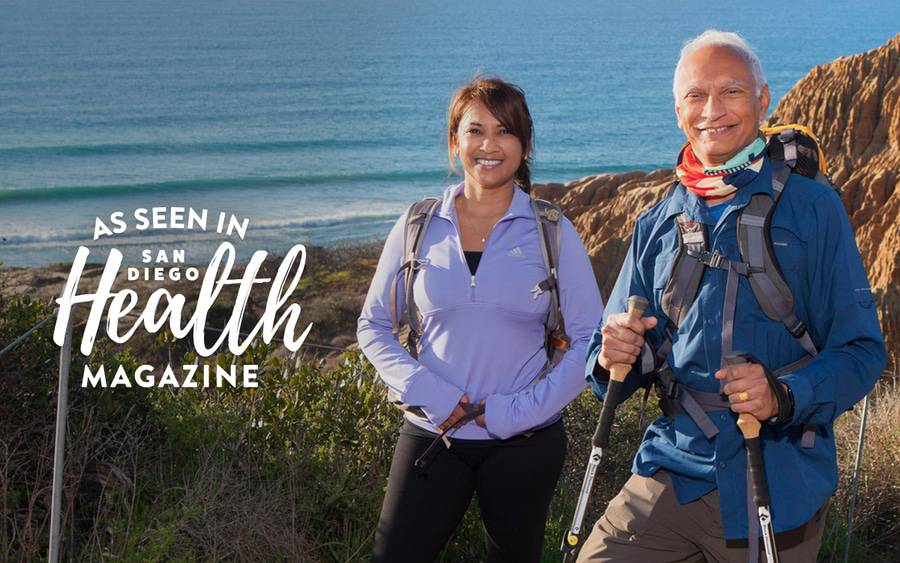 Scripps family medicine doctor Sravanthi Tripuraneni and her father, radiation oncologist Prabhakar Tripuraneni, hike together at Torrey Pines State Reserve.