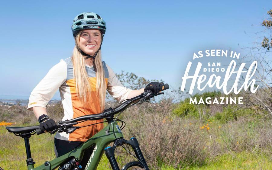 Jenna Richardson  rides her bike after receiving a BEAR implant to overcome a torn ACL - SD Health Magazine