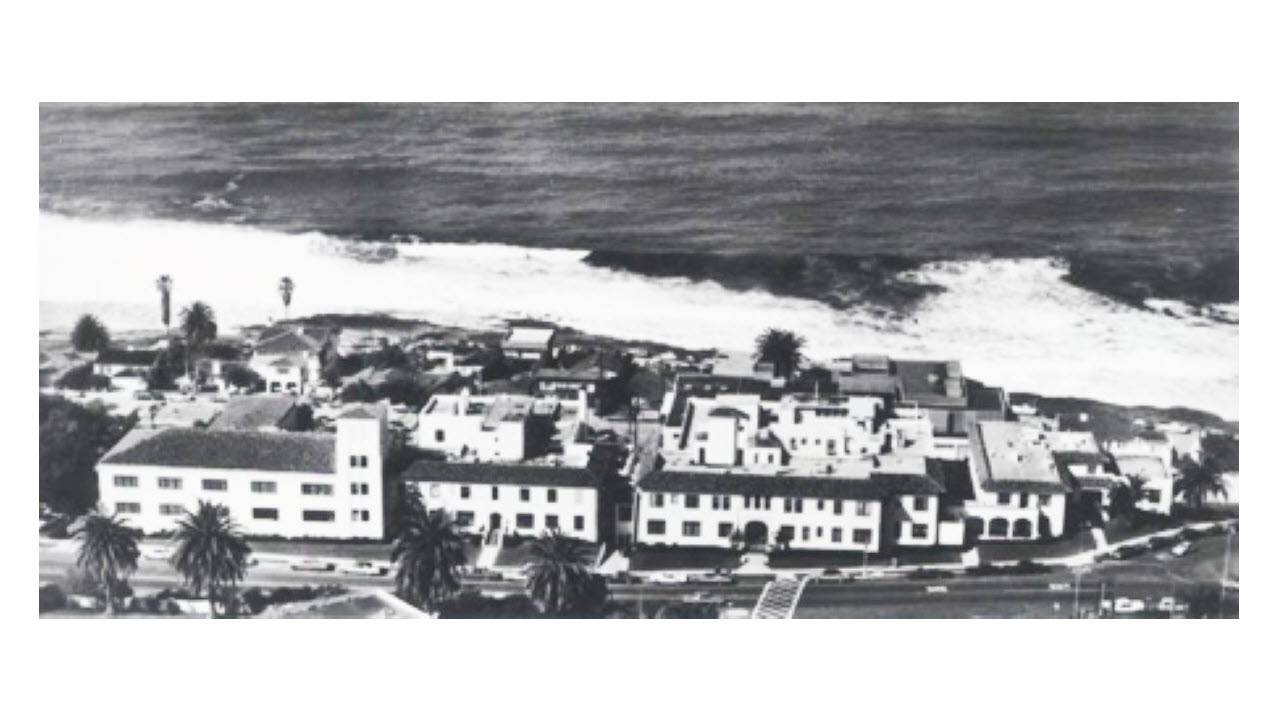 Exterior of Scripps hospital campus in the 1950s.