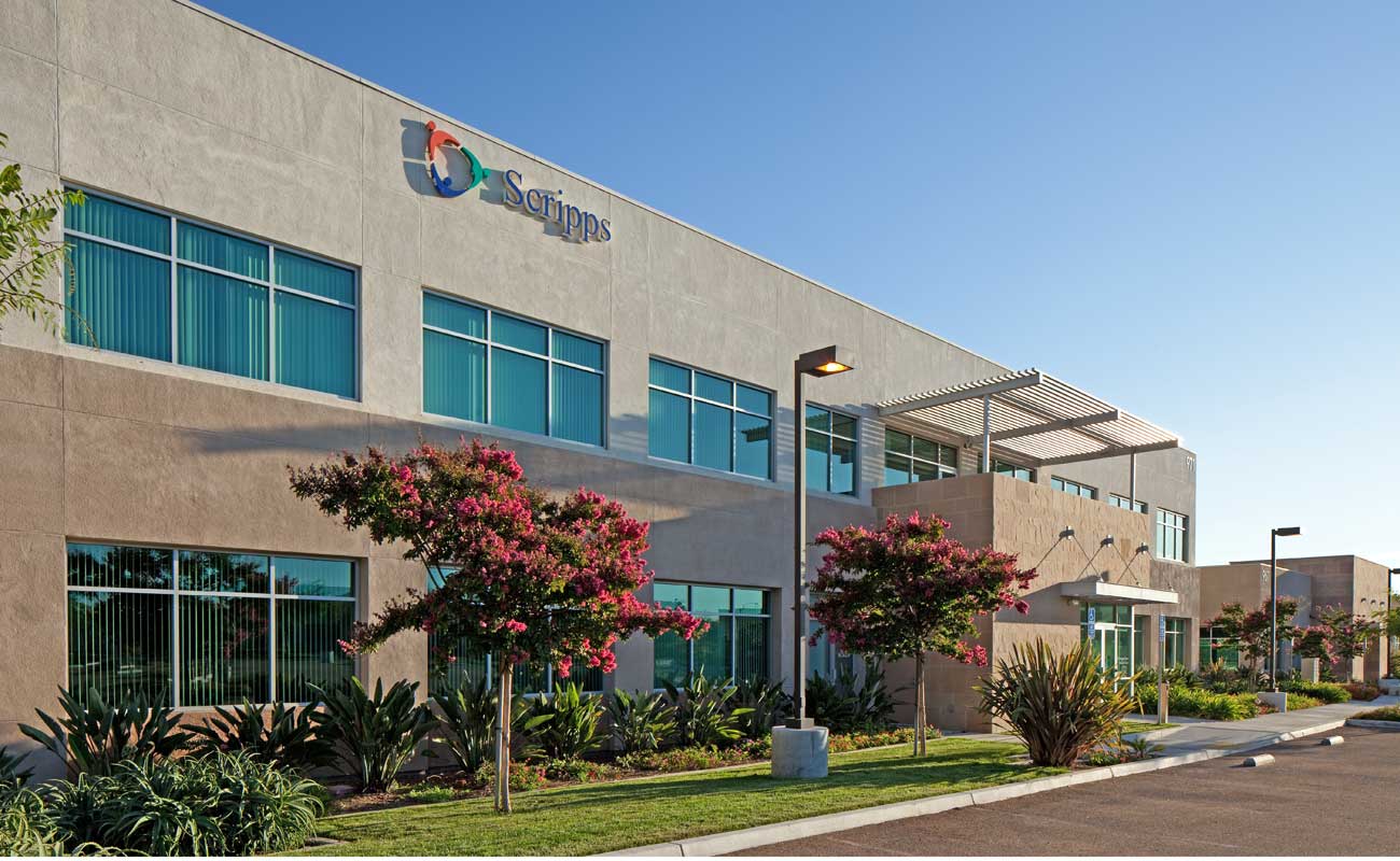 The exterior of Scripps Coastal Medical Center Eastlake, a primary care clinic located just off Otay Lakes Road near the 125 Expressway in Chula Vista.