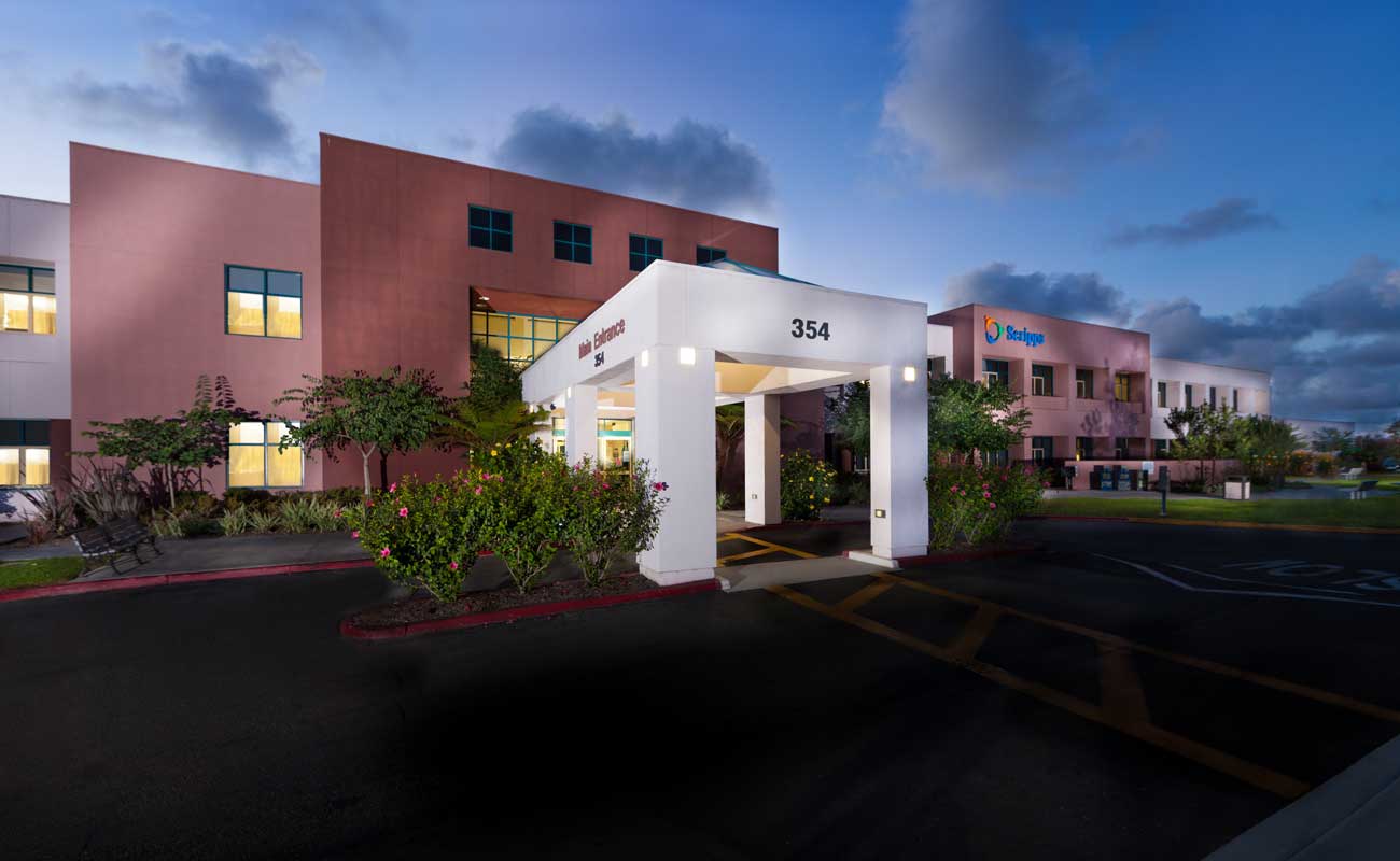 The exterior of Scripps Memorial Hospital Encinitas, located next to the Santa Fe Drive exit off I-5, just east of South Coast Highway 101.