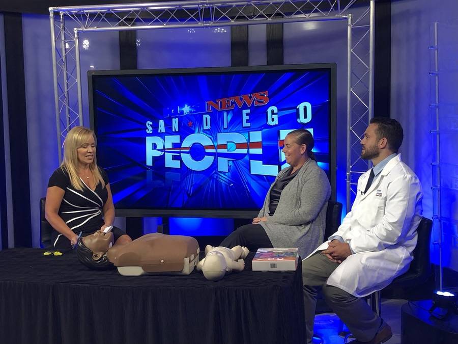 Left to right: KUSI host Ginger Jeffries, Jessica Harned of the American Heart Association and Benjamin Kelley, MD, a dermatologist at Scripps Clinic.