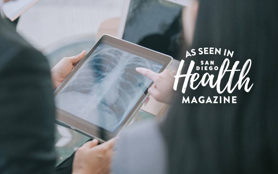 A chest X-ray is being examined for lung cancer on a mobile tablet - SD Health Magazine