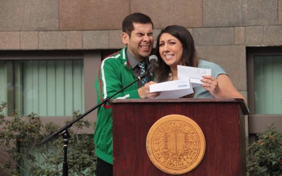 An engaged couple celebrate being accepted to the same Scripps family medicine residency program.