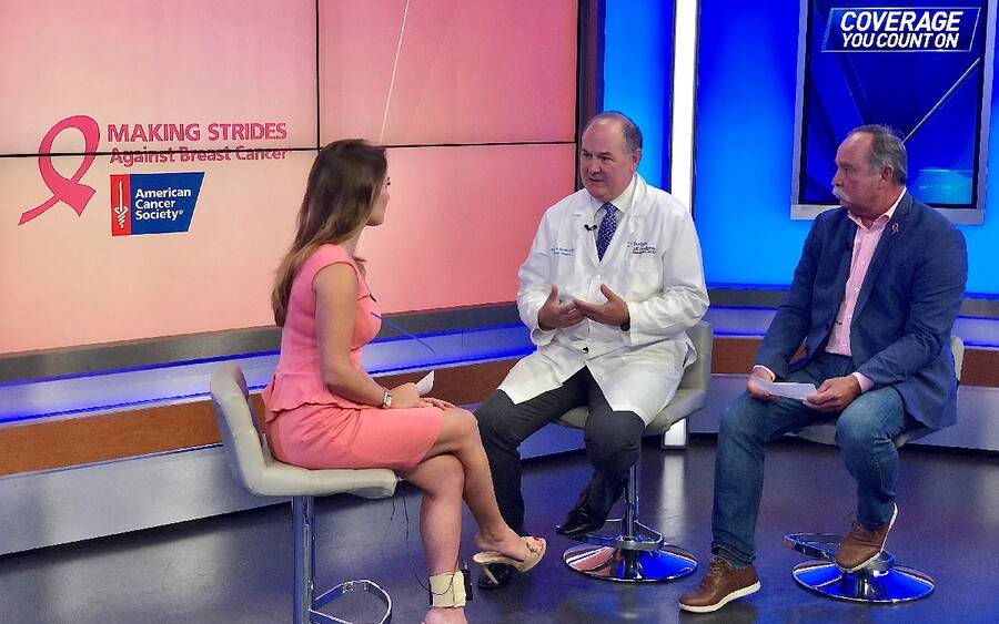 NBC 7 reporter Sheena Parveen, Dr. Thomas Buchholz, oncologist, and Rick Hazard, local fundraiser for cancer treatment and research.