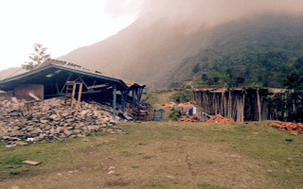 In this photo by a member of the Scripps Medical Response Team, damage from the May 12, 2015 Nepal aftershock can be seen.
