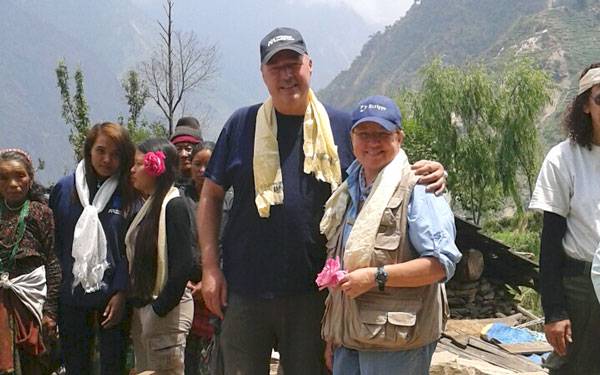 Scripps Health Medical Response Team members Steve Miller, RN, and Patty Skoglund, RN, receive gifts after providing medical care in a remote mountainous village damaged by the recent earthquakes in Nepal. (Photo credit: Scripps Health)
View high-resolution image