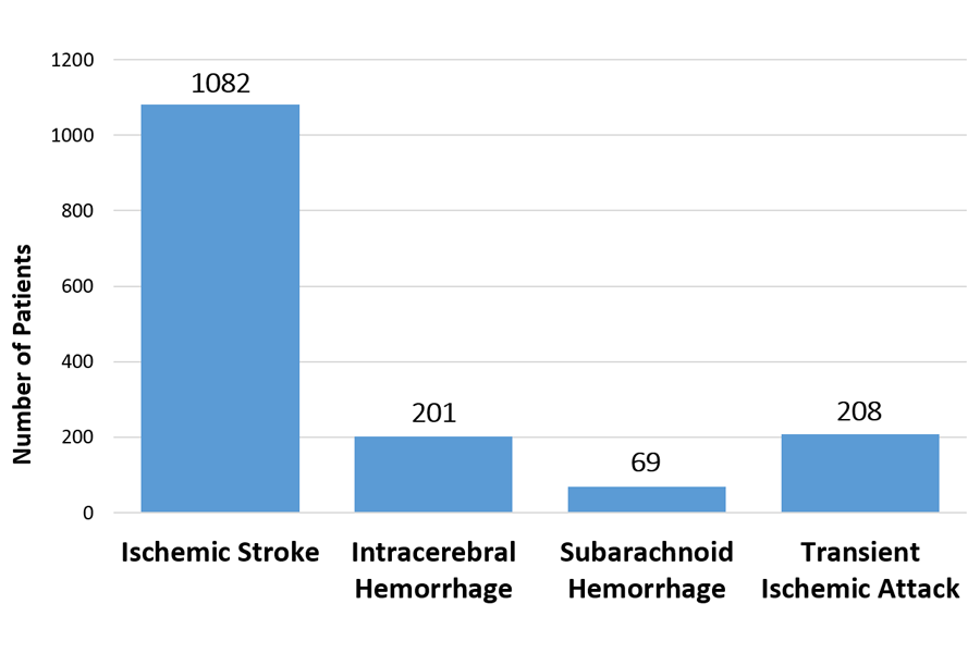 This bar graph shows the number of people treated for different types of stroke at Scripps Health in 2017.