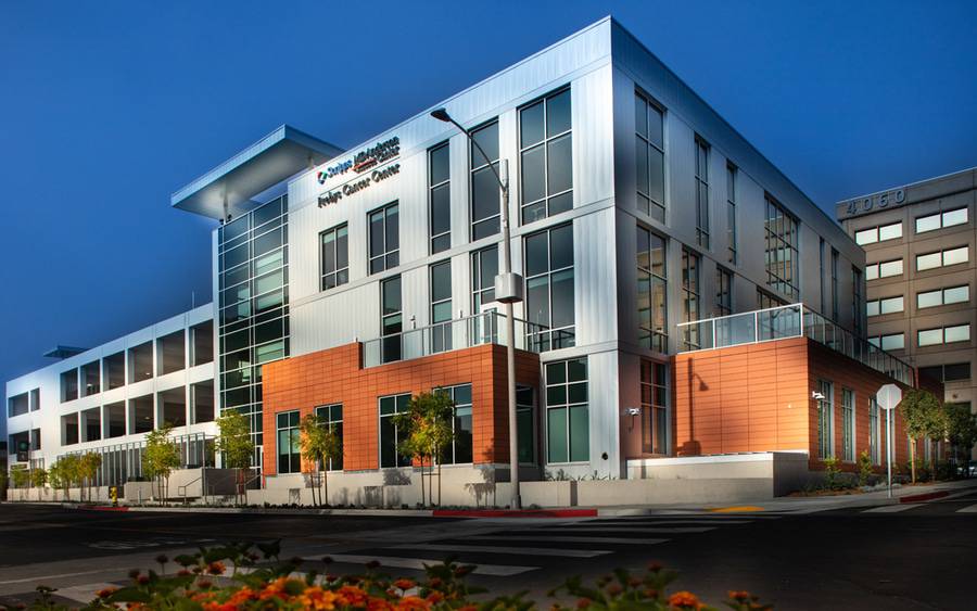 The exterior of Prebys Cancer Center, a comprehensive cancer care facility serving patients from central and south San Diego County.