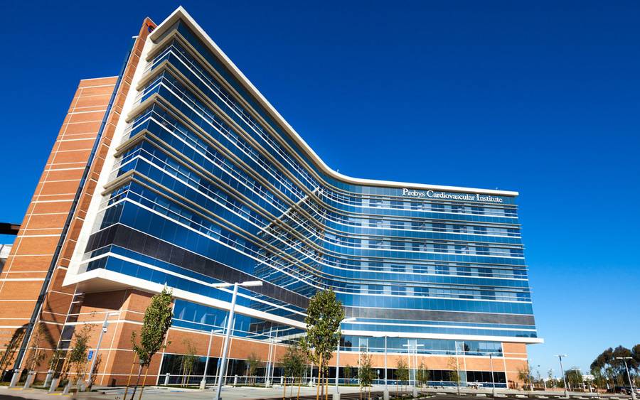 The Prebys Cardiovascular Institute at Scripps Memorial Hospital La Jolla pictured with blue skies.