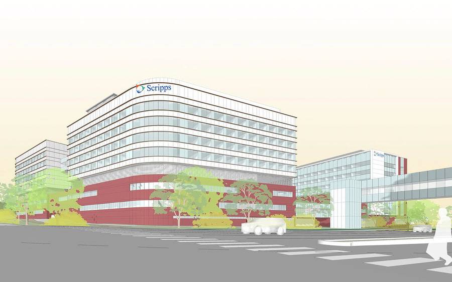 Architectural rendering of the future Scripps San Marcos medical center campus. 