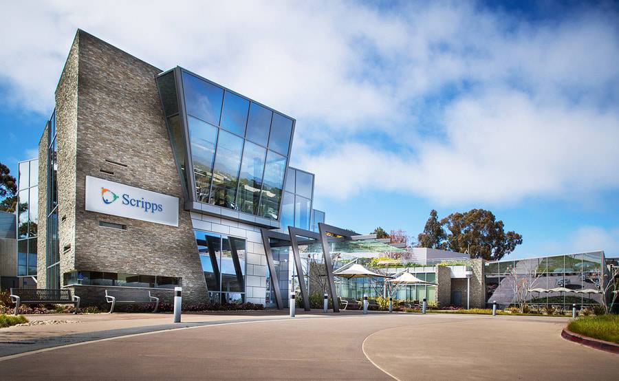 The exterior of Scripps Cancer Center, John J. Hopkins Drive, on the Torrey Pines Mesa in La Jolla.