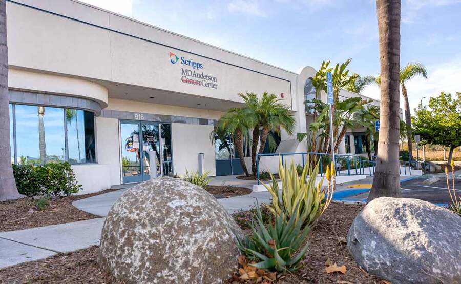 The exterior of Scripps Clinic Radiation Therapy Center in Vista, part of Scripps MD Anderson Cancer Center, located just off of I-78 on Sycamore Avenue.
