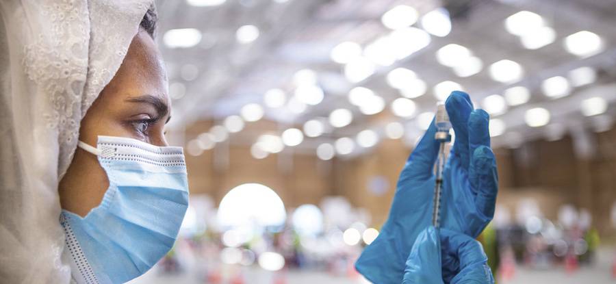 Scripps Health is in charge of a COVID-19 Vaccination Superstation at the Del Mar Fairgrounds, where volunteers are administering COVID-19 vaccines.