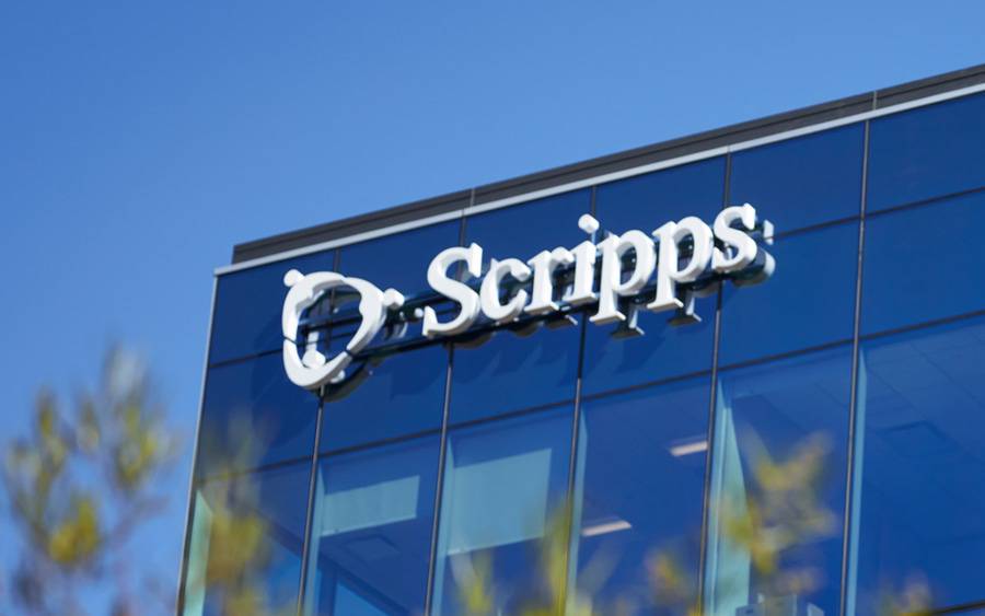 Scripps logo on the corporate office in San Diego