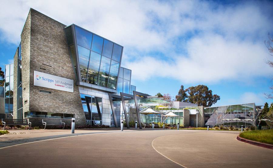 The exterior of Scripps MD Anderson Cancer Center, John J. Hopkins Drive, on the Torrey Pines Mesa in La Jolla.