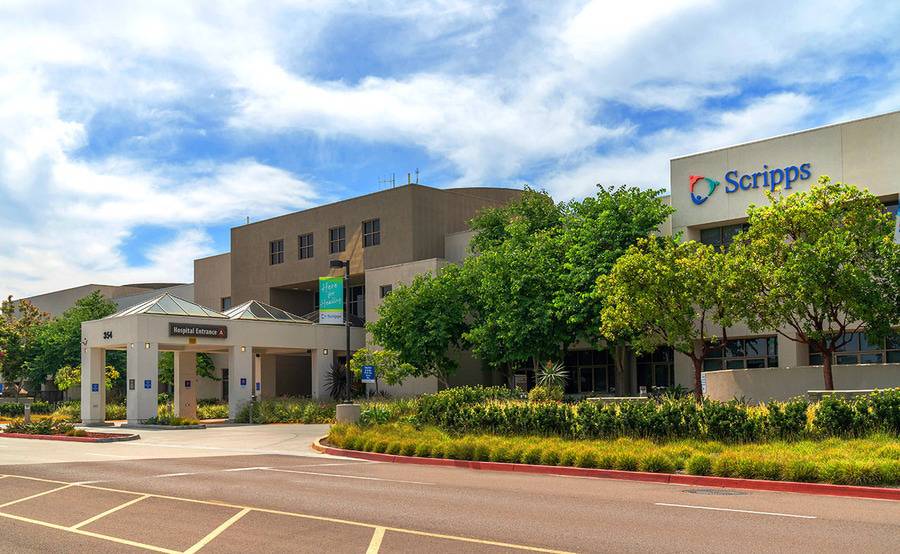 The exterior of Scripps Memorial Hospital Encinitas, located next to the Santa Fe Drive exit off I-5, just east of South Coast Highway 101.