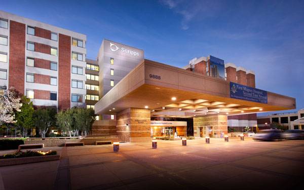 The entrance to Scripps Hospital La Jolla.